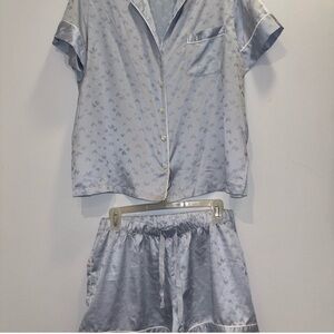 Victoria's Secret Light Blue Short Sleeve Satin Pajama Set